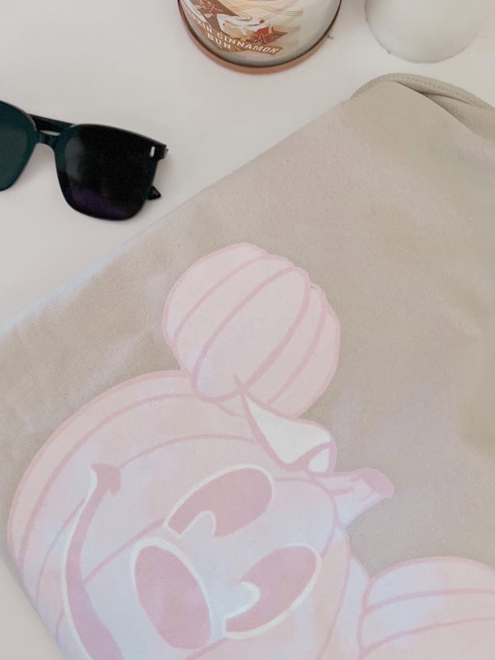 Belle & Park Mickey Pumpkin Pink & Beige Comfort Colors Cream Crewneck T-Shirt